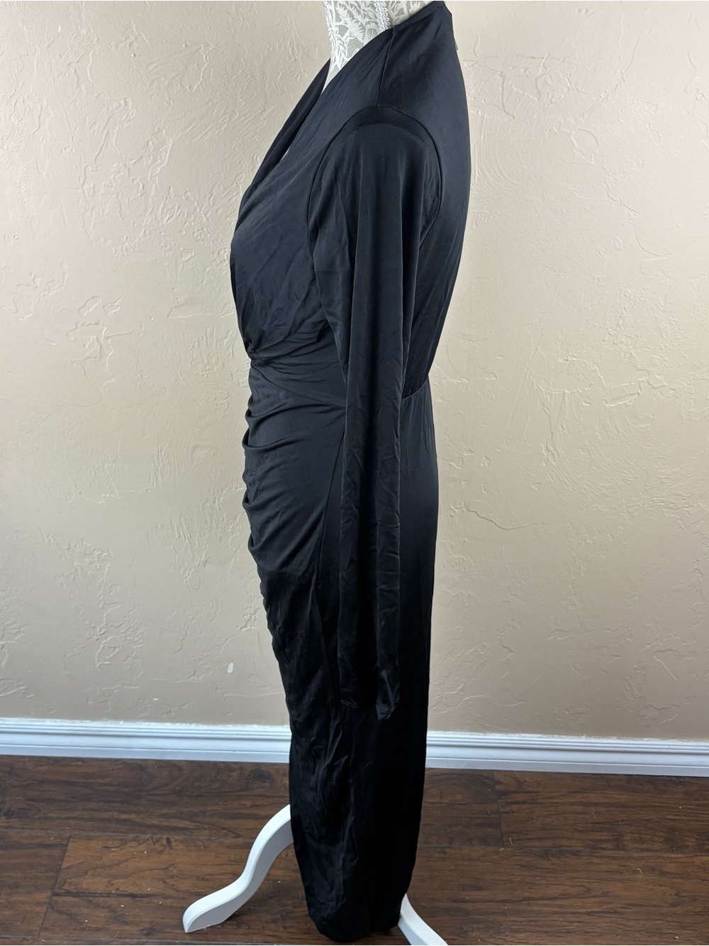 NWT Emprada Black Maxi Long Dress Ruched Twisted Deep V-neck Elegant Women Large - Picture 5 of 10